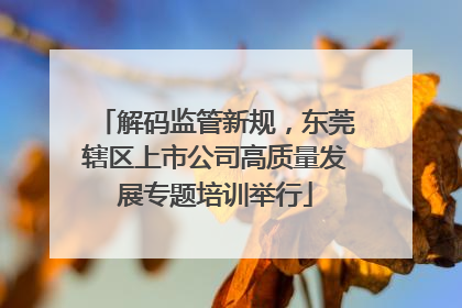 解码监管新规，东莞辖区上市公司高质量发展专题培训举行