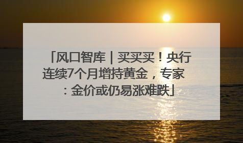风口智库｜买买买！央行连续7个月增持黄金，专家：金价或仍易涨难跌